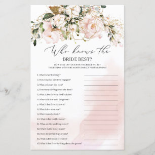 Blush Pink Floral Who Knows The Bride Best Game