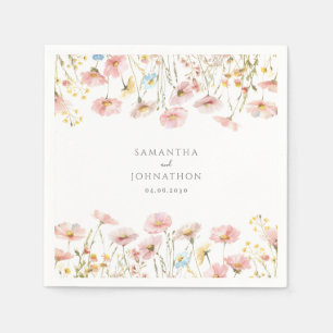 Blush Pink Floral Wildflower Personalised Wedding Napkin