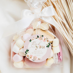 Blush pink floral wildflowers bridal thank you classic round sticker