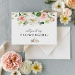 Blush pink floral will you be my flower girl card<br><div class="desc">lovely pink blush floral design with elegant black text and beautiful watercolors blush pink flowers. The text and colours can be personalised.</div>
