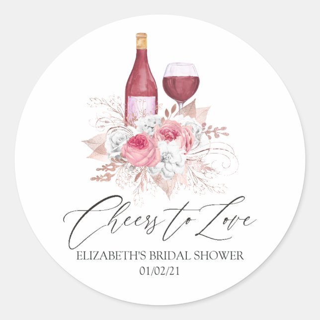 Blush Pink Floral Wine Tasting Bridal Shower Classic Round Sticker (Front)