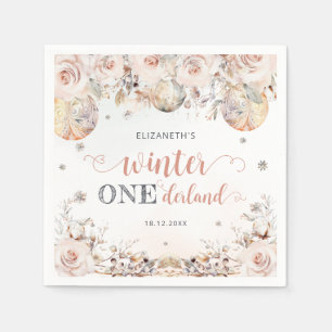 Blush Pink Floral Winter Onederland Girl Birthday Napkin