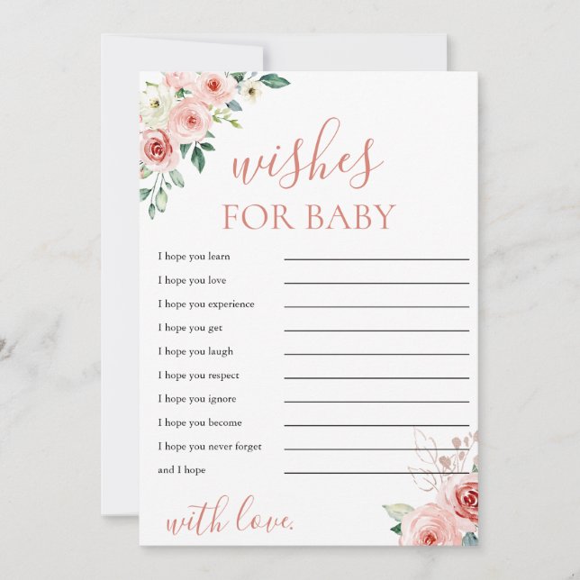 Blush Pink Floral Wishes for Baby Shower Card (Front)