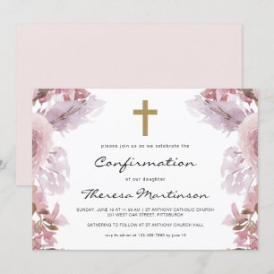 Blush Pink Floral with Cross Confirmation Invitation