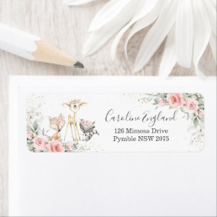 Blush Pink Floral Woodland Animals Return Address