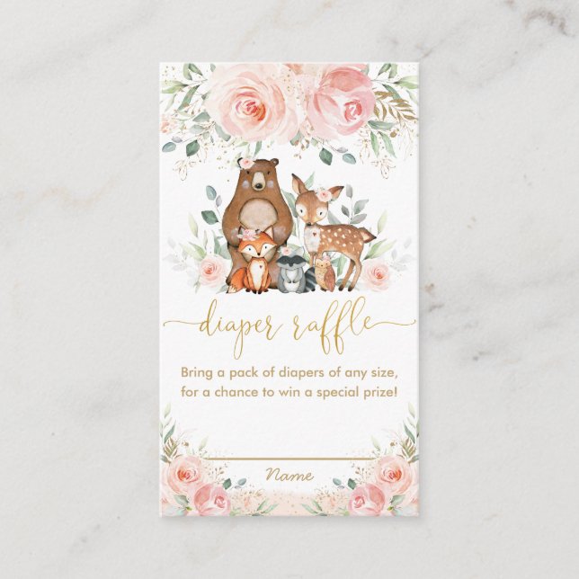 Blush Pink Floral Woodland Baby Diaper Raffle   Enclosure Card (Front)
