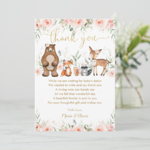 Blush Pink Floral Woodland Baby Shower Birthday T Thank You Card