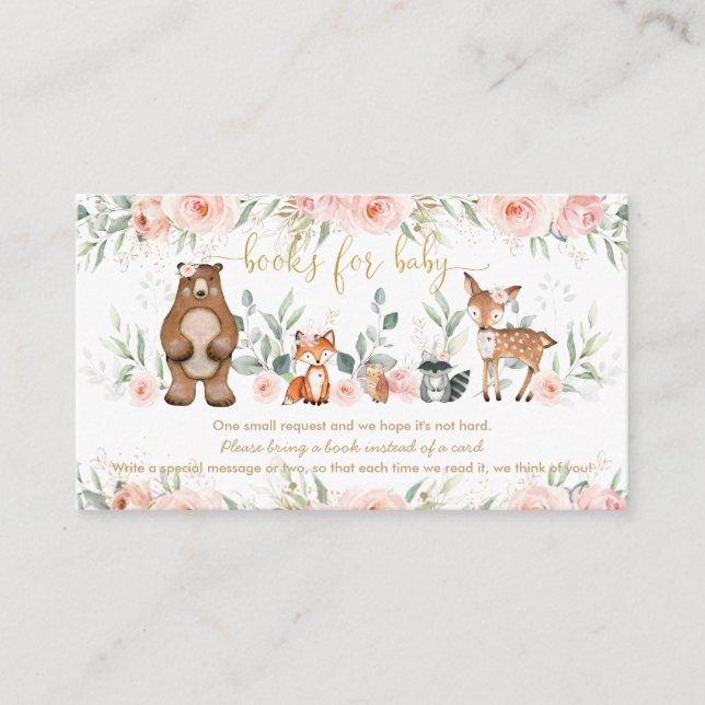 Blush Pink Floral Woodland Books for Baby Shower  Enclosure Card (Front)
