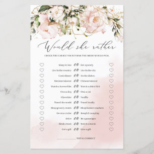 Blush Pink Floral Would she Rather Game Boho Bride