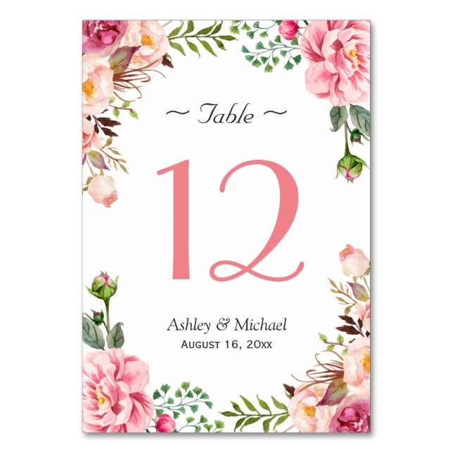 Blush Pink Floral Wrap Wedding Table Number (Front)