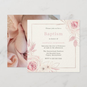 Blush Pink Floral Wreath Baby Girl Baptism V2 Invitation