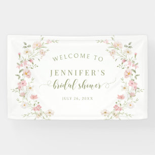Blush Pink Floral Wreath Bridal Shower Welcome Banner