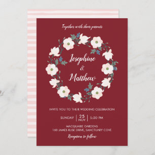 Blush Pink Floral Wreath Bugundy Wedding Invitation