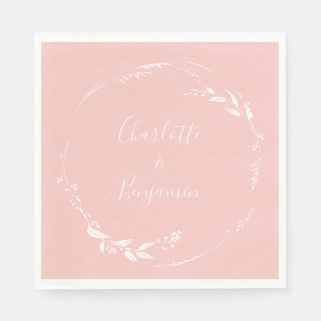 Blush Pink Floral Wreath Calligraphy Personalised Napkin (Front)