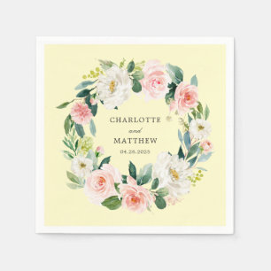 Blush Pink Floral Wreath on Yellow Napkin