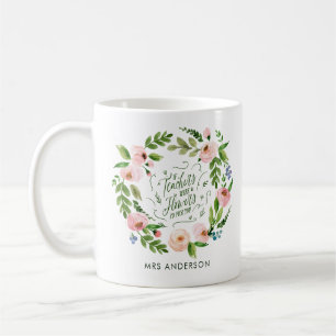 Blush pink floral wreath thank you teacher gift  coffee mug