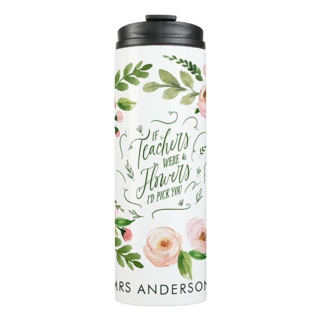 Blush pink floral wreath thank you teacher gift  thermal tumbler (Front)