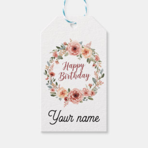 Blush Pink Floral Wreath Watercolor Design Gift Tags
