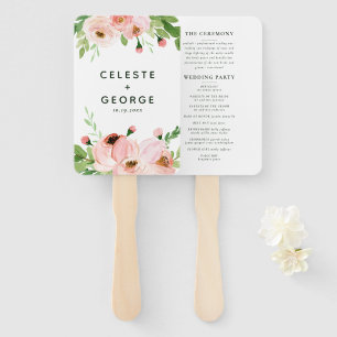 Blush pink floral wreath wedding hand fan