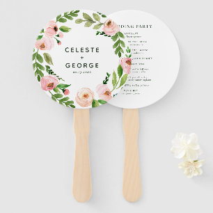 Blush pink floral wreath wedding hand fan