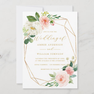 Blush Pink Floral Wreath Wedding Invitation
