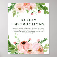 Blush pink floral wreath wedding safety info