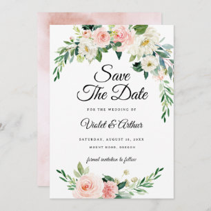 Blush Pink Floral Wreath Wedding Save The Date Invitation