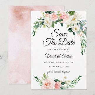 Blush Pink Floral Wreath Wedding Save The Date  Invitation