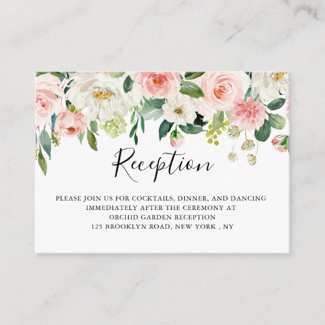 Blush Pink Florals Botanical Wedding Reception Enclosure Card (Front)