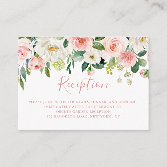 Blush Pink Florals Botanical Wedding Reception Enclosure Card (Front)