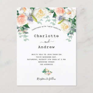Blush pink florals eacalyptus sage green wedding postcard