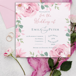 Blush Pink Florals  Elegant Wedding Invitation 