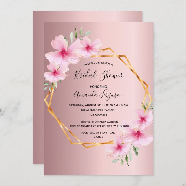 Blush  pink florals geometric bridal shower invitation (Front/Back)