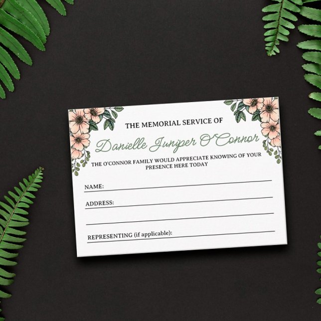 Blush Pink Florals Memorial Service Attendance Enclosure Card (Creator Uploaded)