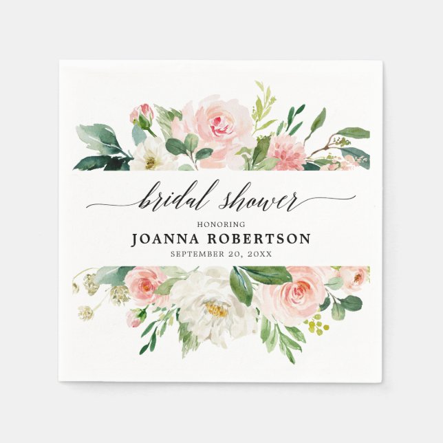 Blush Pink Florals Modern Botanical Bridal Shower Napkin (Front)