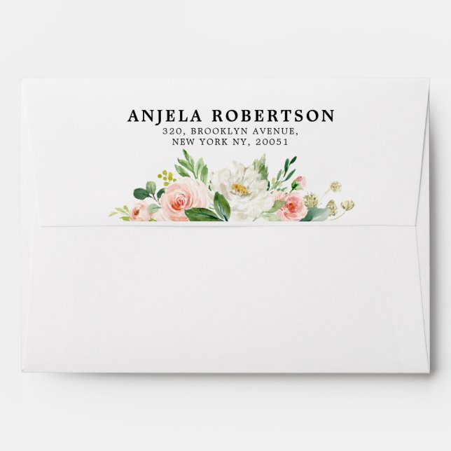 Blush Pink Florals Modern Botanical Wedding Envelope (Back (Top Flap))