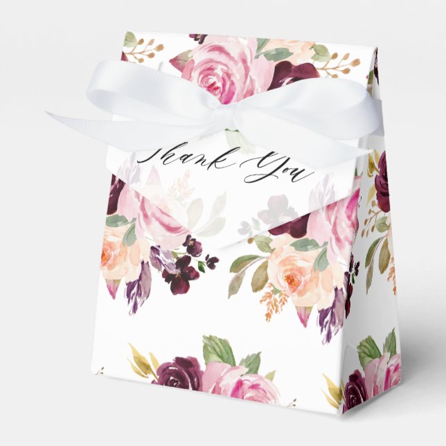 Blush Pink Florals Modern Botanical Wedding Favour Box (Front Side)