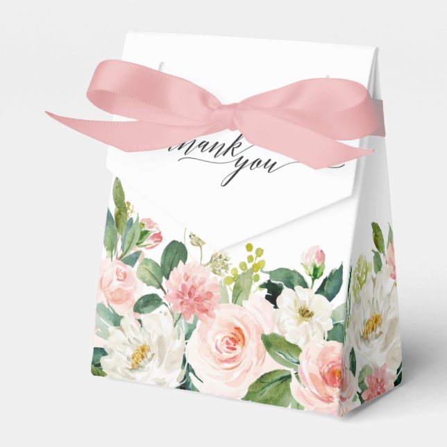 Blush Pink Florals Modern Botanical Wedding Favour Box (Front Side)