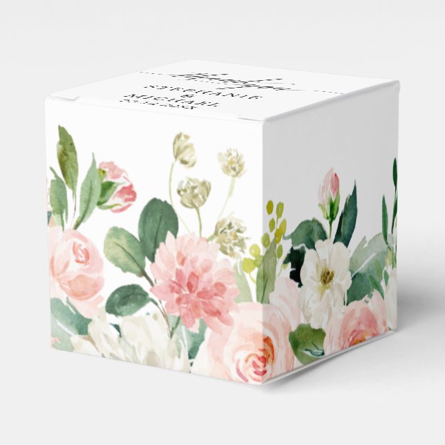 Blush Pink Florals Modern Botanical Wedding Favour Box (Front Side)