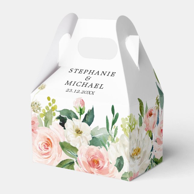 Blush Pink Florals Modern Botanical Wedding Favour Box (Back Side)