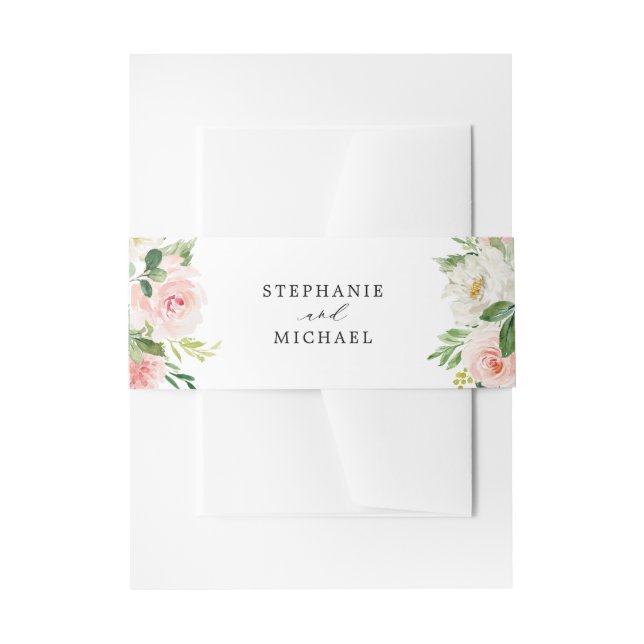 Blush Pink Florals Modern Botanical Wedding Invitation Belly Band (Front Example)