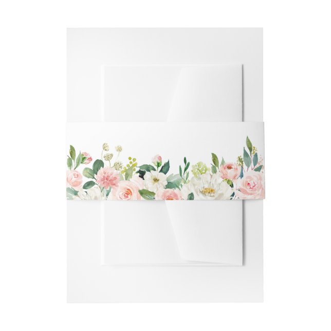 Blush Pink Florals Modern Botanical Wedding Invitation Belly Band (Front Example)