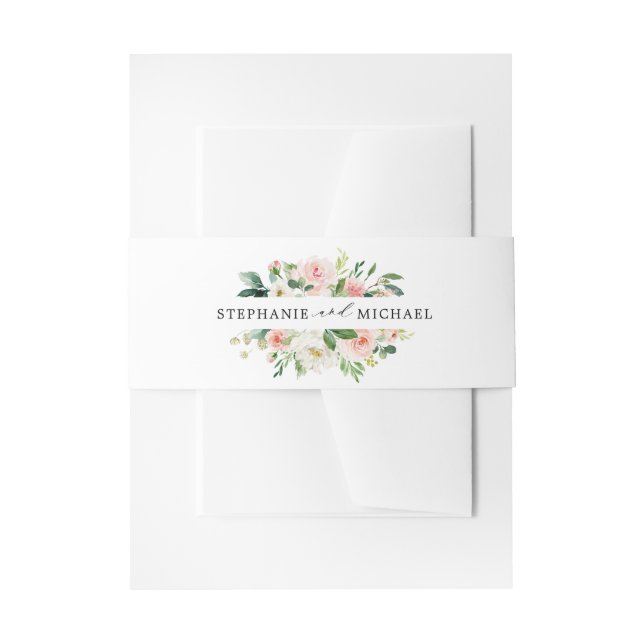 Blush Pink Florals Modern Botanical Wedding Invitation Belly Band (Front Example)