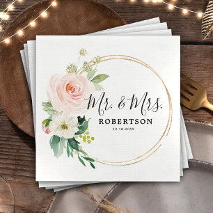 Blush Pink Florals Modern Botanical Wedding Napkin