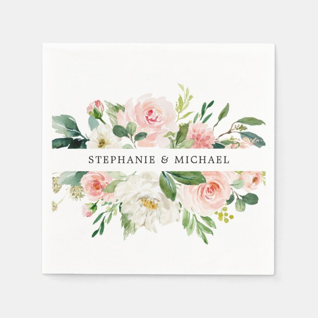Blush Pink Florals Modern Botanical Wedding Napkin (Front)