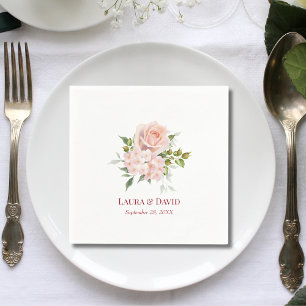 Blush Pink Florals Modern Botanical Wedding Paper Napkin