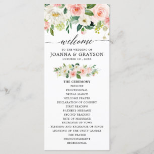 Blush Pink Florals Modern Botanical Wedding Programme