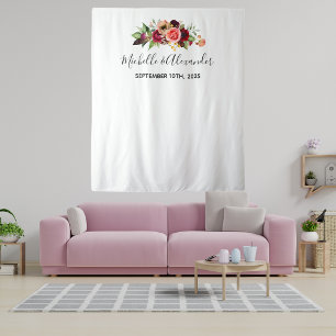 Blush pink florals names white wedding tapestry