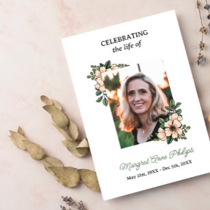 Blush Pink Florals Photo Celebrating Life Program Programme
