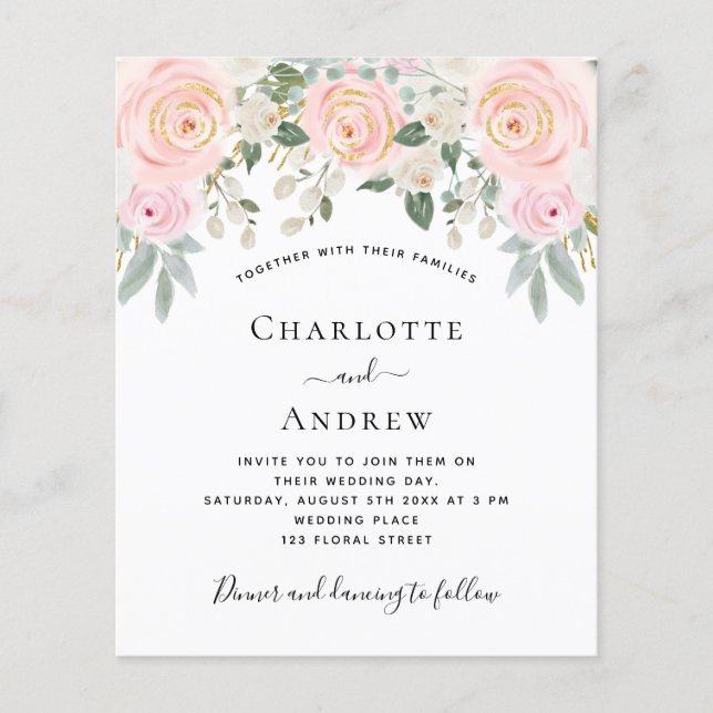 Blush pink florals social media wedding budget flyer (Front)